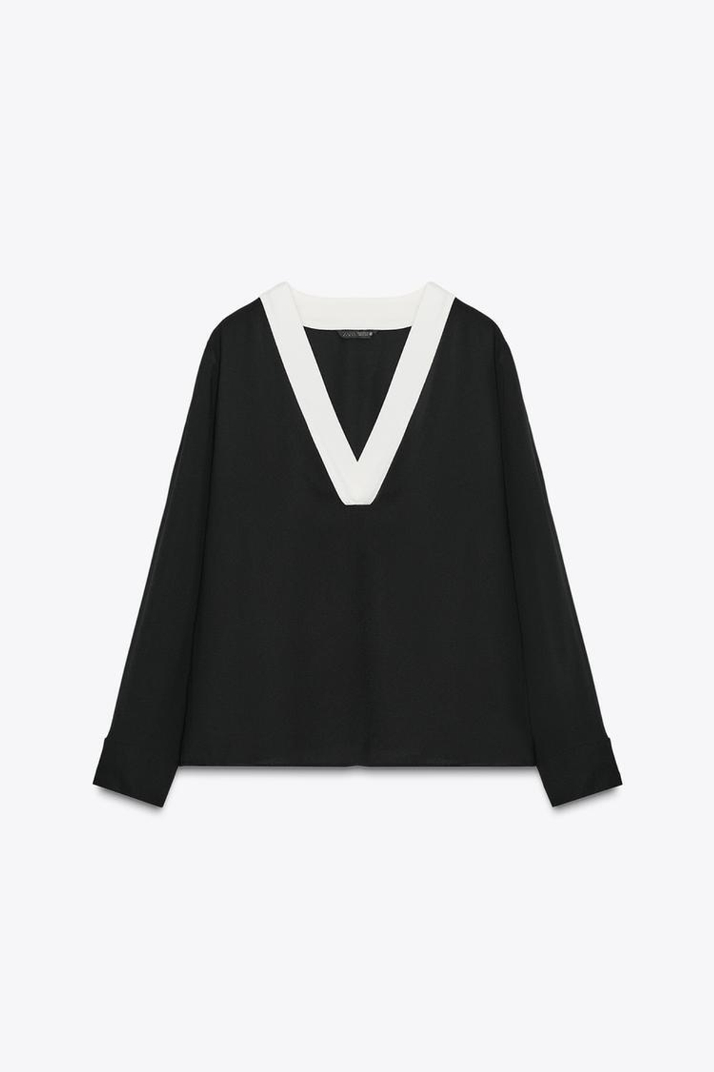 ZARA ТОП С КОНТРАСТНОЙ ОТДЕЛКОЙ, ЧЕРНЫЙ