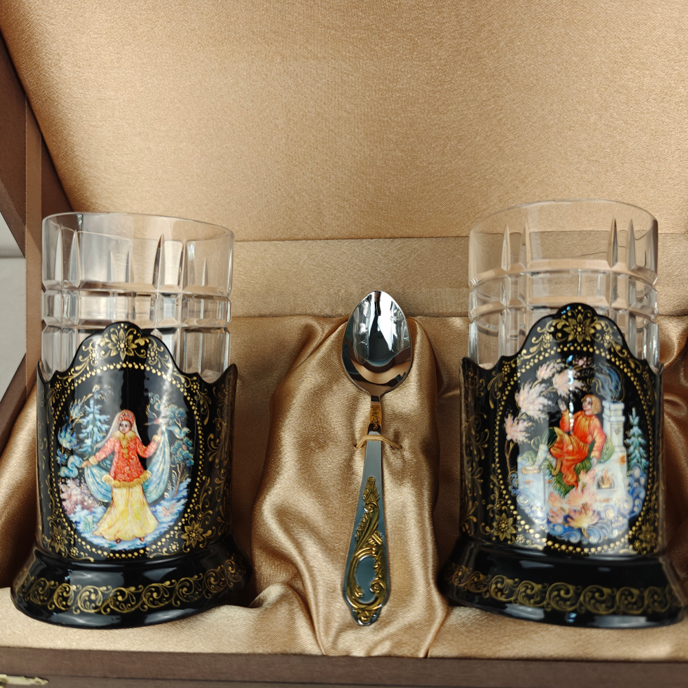 Чайный набор подстаканников "Русские сказки" (ручная роспись Палех) №20