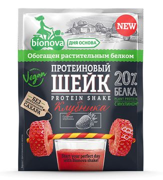 Протеиновый шейк "Bionova" с клубникой, 25г. (шоубокс 14шт)