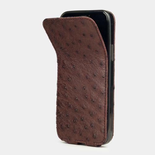 Чехол для iPhone 12/12Pro из кожи страуса бордового цвета
