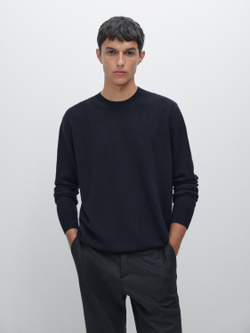 Massimo Dutti Свитер из смесовой шерсти с круглым вырезом, темно-синий