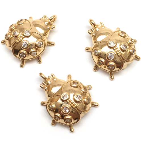 Подвеска  с фианитами "Божья Коровка" 17х15 мм, позолота