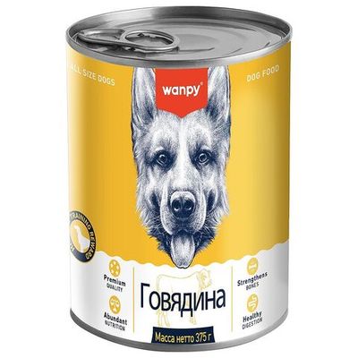 Влажный корм Wanpy Dog для собак из говядины, Банка 375 г