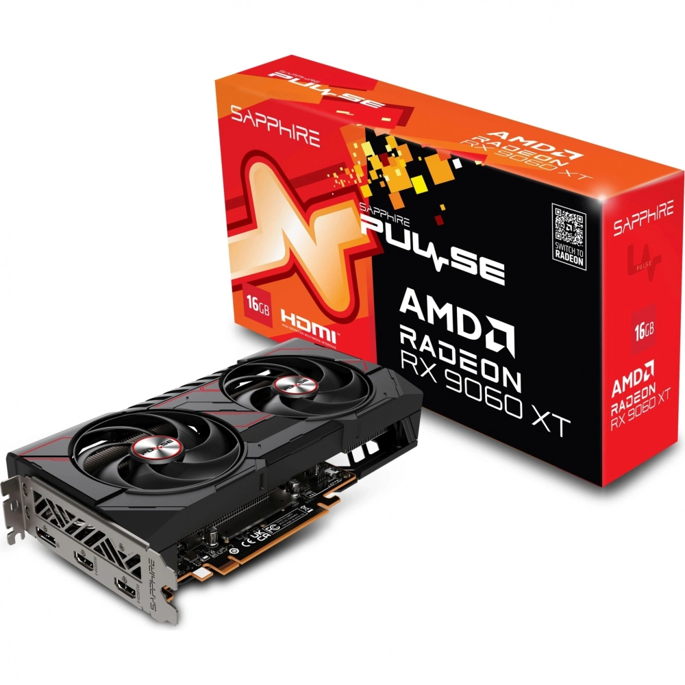 Видеокарта Sapphire AMD Radeon RX 9060 XT PULSE GAMING OC 16GB GDDR6 DUAL HDMI DP