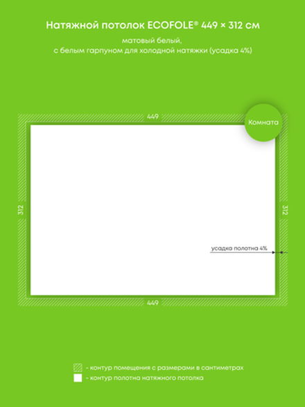 Матовый натяжной потолок 14 м2