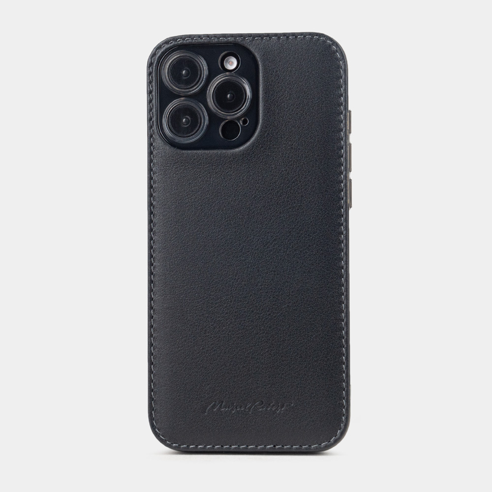 Чехол-накладка кожаная для iPhone 16 Pro Max, теленок черного цвета