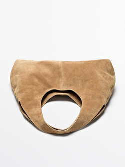 Massimo Dutti Сумка из замши среднего размера, песочный