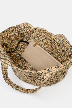 ZARA СУМКА-КОРЗИНА С ПЛЕТЕНЫМ КОРПУСОМ, СВЕТЛО-БЕЖЕВЫЙ