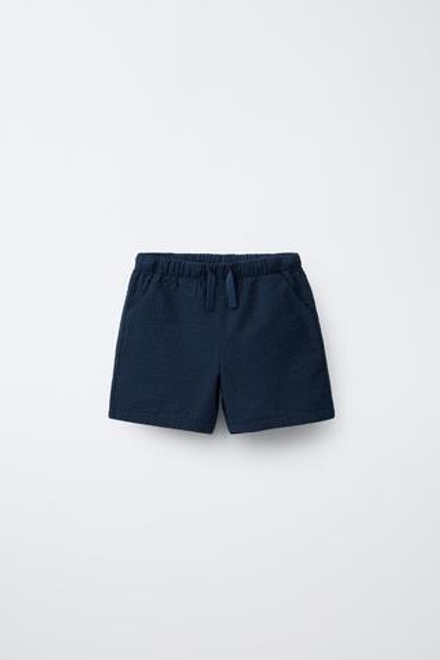ZARA ШОРТЫ В КРЕПИРОВАННУЮ ПОЛОСКУ, МОРСКОЙ СИНИЙ