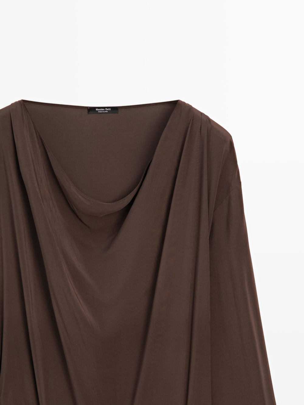 Massimo Dutti Длинное струящееся платье с драпированным поясом-кушаком, гранатовый