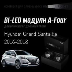 Светодиодные линзы Statlight A-Four Bi-LED линзы для фар Hyundai Grand Santa Fe 2016-2018 без AFS , комплект билинз, 2 шт