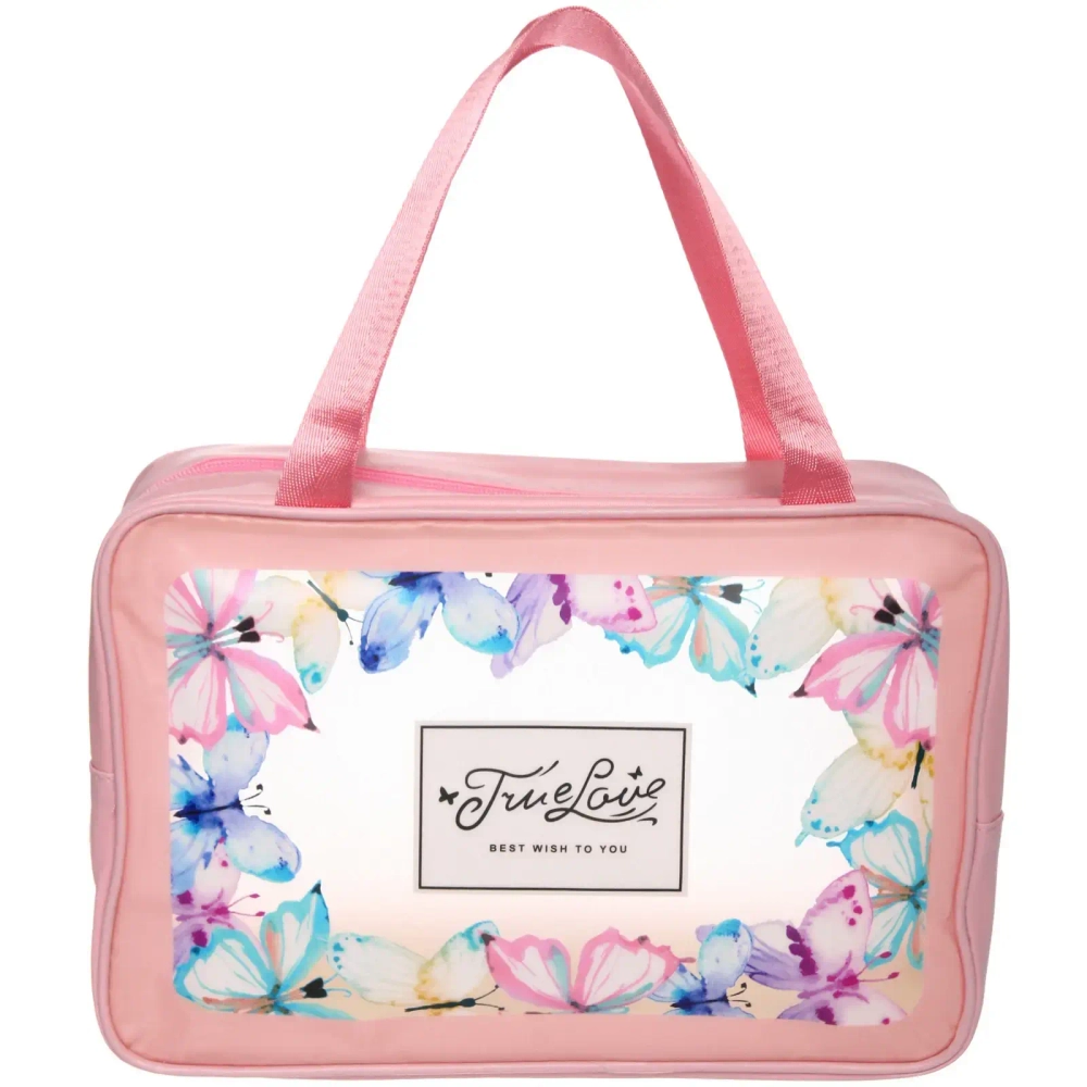 Косметичка прозрачная «MALINKA SHOP», бабочки, цвет розовая пудра, 30*21*10см