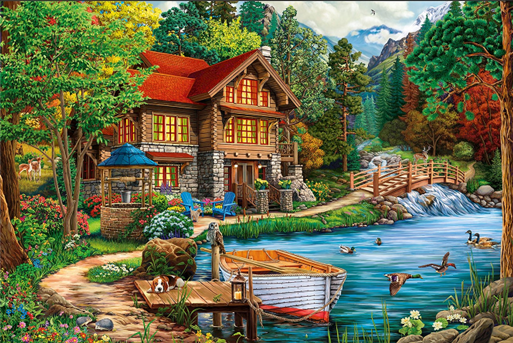 Холст с красками 40х50 см по номерам. Хижина в тропиках ( Арт. ХК-1809)