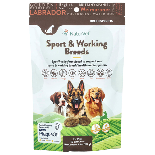 NaturVet, Sport & Working Breeds, For Dogs, Hickory Smoked Bacon, 50 Soft Chews, 8.8 oz (250 g)