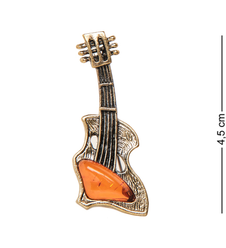 AM- 691 Брошь «Гитара» (латунь, янтарь)