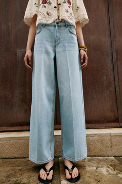 ZARA ДЖИНСЫ Z1975 WIDE-LEG СО СРЕДНЕЙ ПОСАДКОЙ И ЗАУТЮЖЕННЫМИ СТРЕЛКАМИ, ГОЛУБОЙ