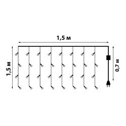 ULD-C1515-160-DTA WHITE IP20 Занавес светодиодный.1.5х1.5 м. 160 led. белый. с контроллером. провод прозрачный. IP20