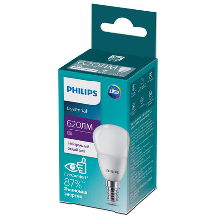 Лампочка светодиодная Philips ESS LEDLustre P45 6Вт 4000K Е14 / E14 шар матовый нейтральный белый свет