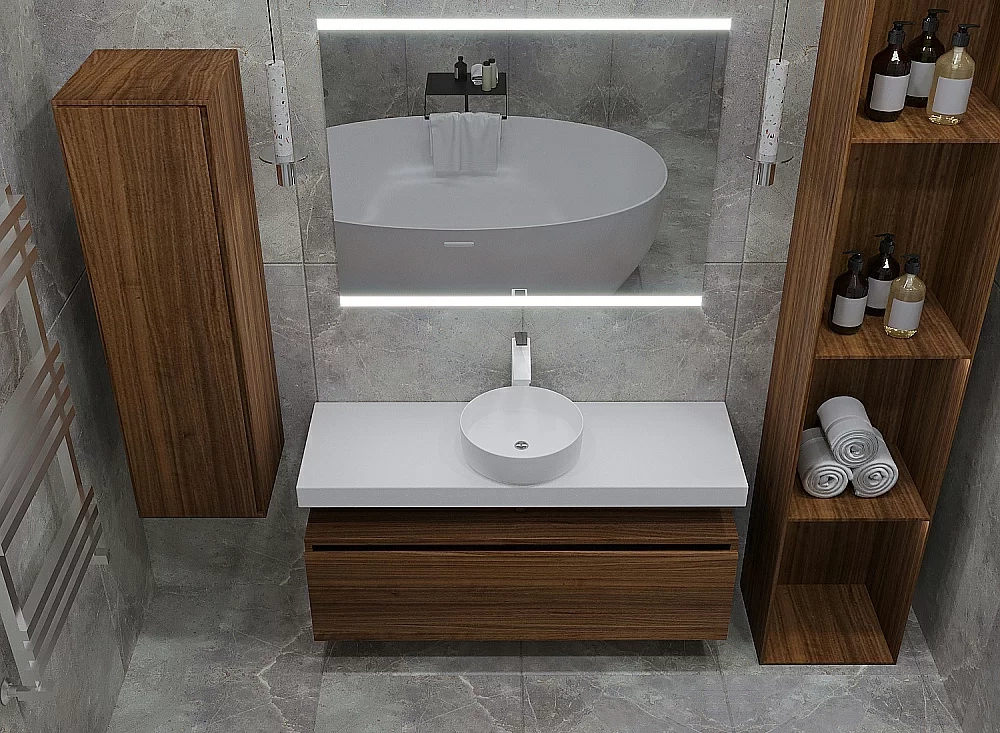 Тумба с раковиной и столешницей Armadi Art Flat 100 темный дуб