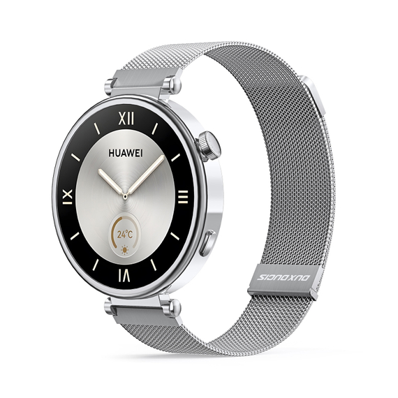 Ремешок из нержавеющей стали серебристого цвета от Dux Ducis для смарт часов Huawei watch GT4, GT5, GT5 Pro (18мм), серия Milanese Series (миланская петля)
