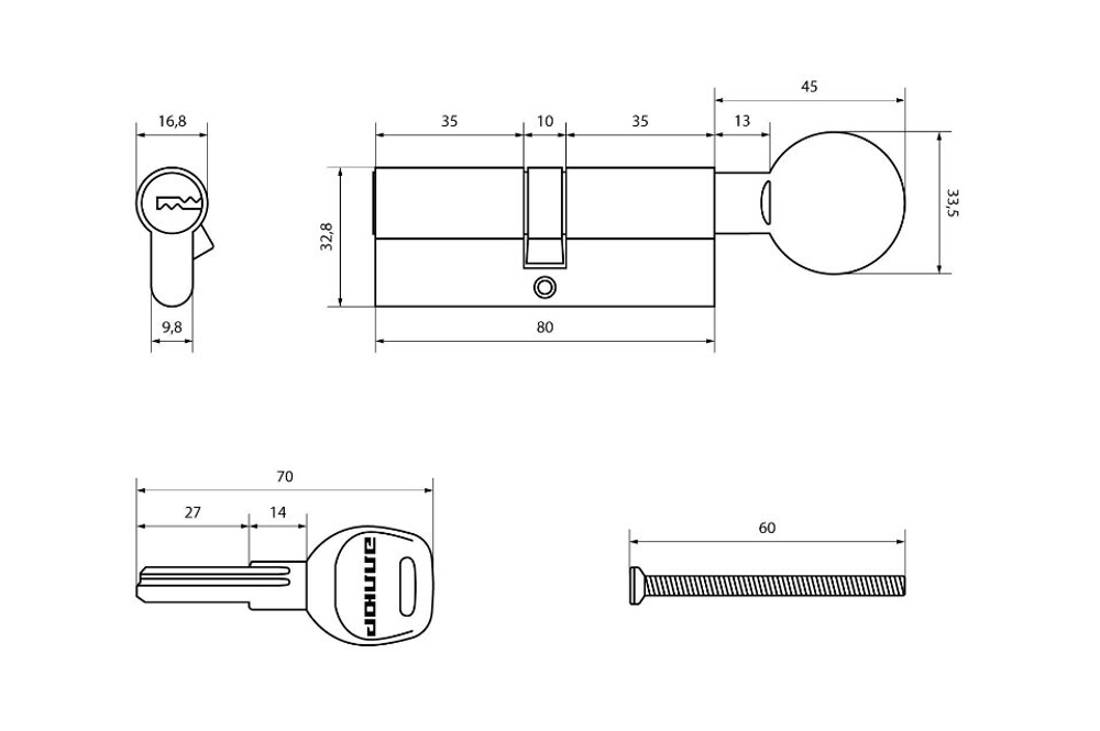 Механизм цилиндровый АЛЛЮР HD F.G 80-5K СР хром/перф.кл/верт (40*40G)(35*10*35) /16270
