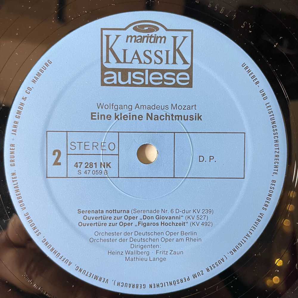 Винтажная виниловая пластинка LP W. A. Mozart Моцарт Eine Kleine Nachtmusik Serenaden Und Ouverturen (Германия 1977)