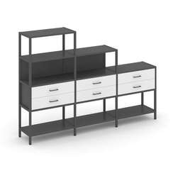 Shelf System Трехсекционный стеллаж четырех/трех/двухярусный с ящиками SN.STM-431 Антрацит/Белый/Мет