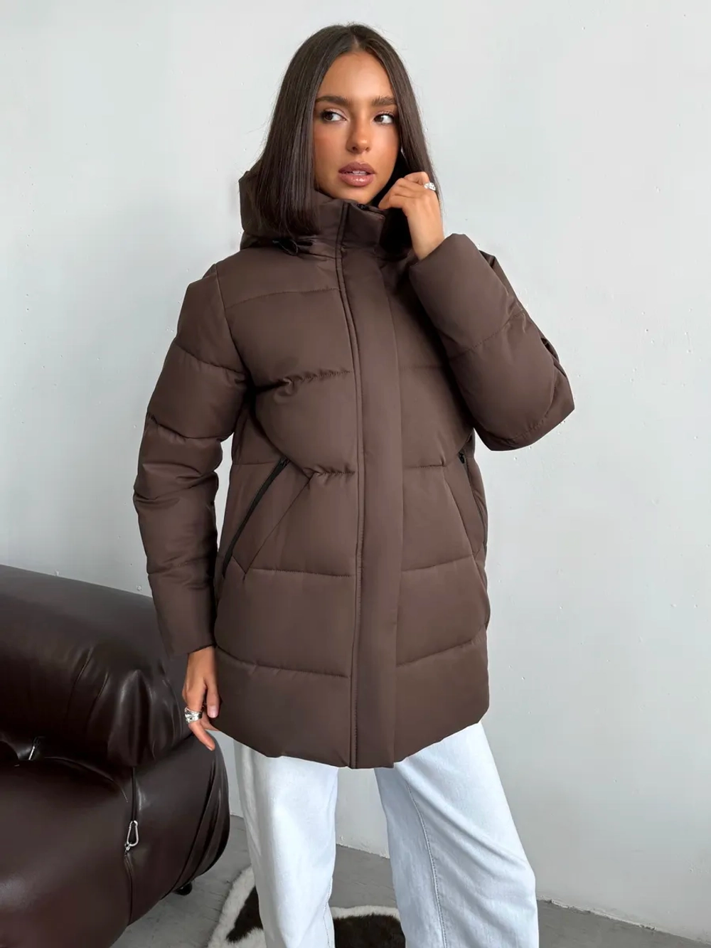 Куртка демисезонная удлиненная с капюшоном