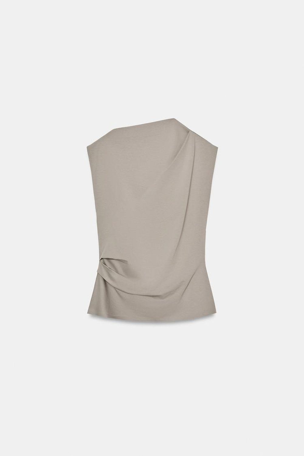 ZARA ТОП ИЗ ХЛОПКА С ДРАПИРОВКОЙ, СЕРО-СИНИЙ