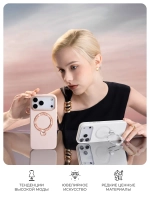 Чехол IPhone 17 Pro кожа, алмазная гравировка Rose Gold