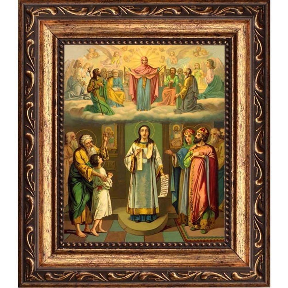 Праздник Покров Пресвятой Богородицы. Копия старинной иконы на холсте.