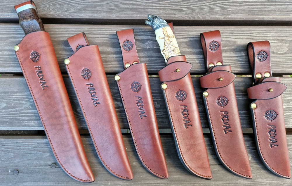 Ножны-чехол для ножа кожаный без гарды Prival Н1 Premium,  для клинка  до 190х45мм