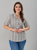 Блузка БЛ-122/клетка-рогожкаперсик