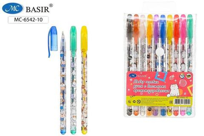 Набор гелевых ручек 10 цветов, ароматизированные, с блёстками "КОТЫ" (Басир),