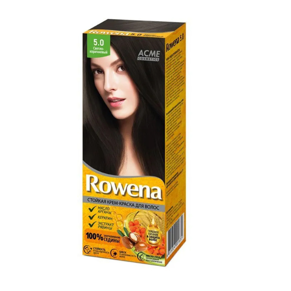 Acme-Color «ROWENA» Стойкая Крем-Краска для волос, тон 5.0 закрашивание седины 100% (Светло-Коричневый) 115 мл