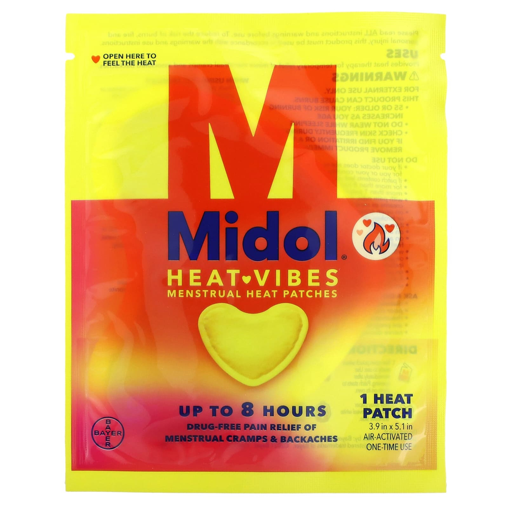 Midol, Heat Vibes, менструальные теплые пластыри, 3 тепловых пластыря