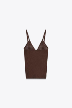 ZARA ТОП С АЖУРНОЙ ВЯЗКОЙ, КОРИЧНЕВЫЙ