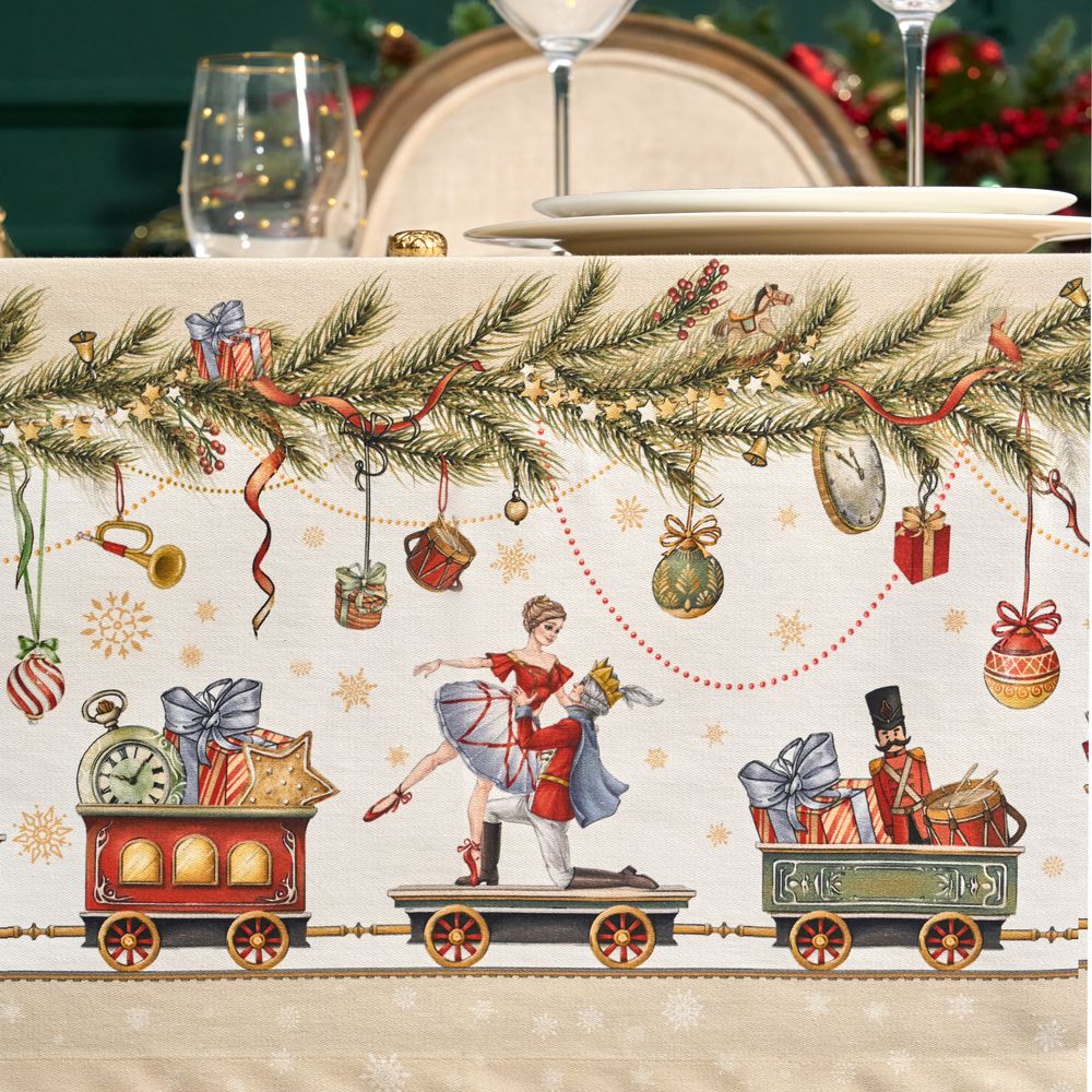 СКАТЕРТЬ "ЩЕЛКУНЧИК" 140Х300СМ БЕЖЕВЫЙ ,100%ХЛОПОК ,ТВИЛ