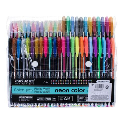 Набор гелевых ручек с блестками 1мм 48 штук в ПВХ упаковке