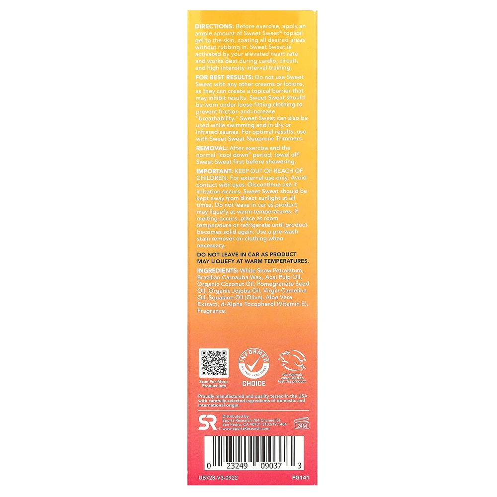 Sports Research, Sweet Sweat®, средство для улучшения тренировок, тропический, 182 г (6,4 унции)