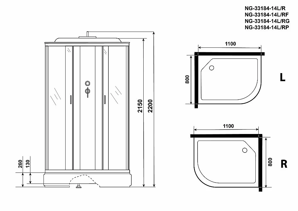 Душевая кабина Niagara Classic NG-33184-14P 110x80