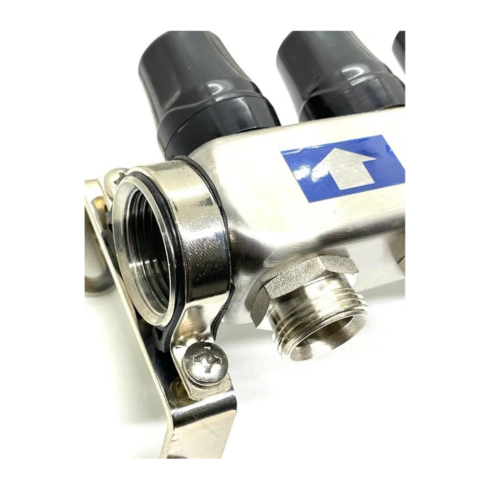 Коллектор из нержавеющей стали для отопления без расходомеров TIM 1" - 3/4" Евроконус - 12 выходов