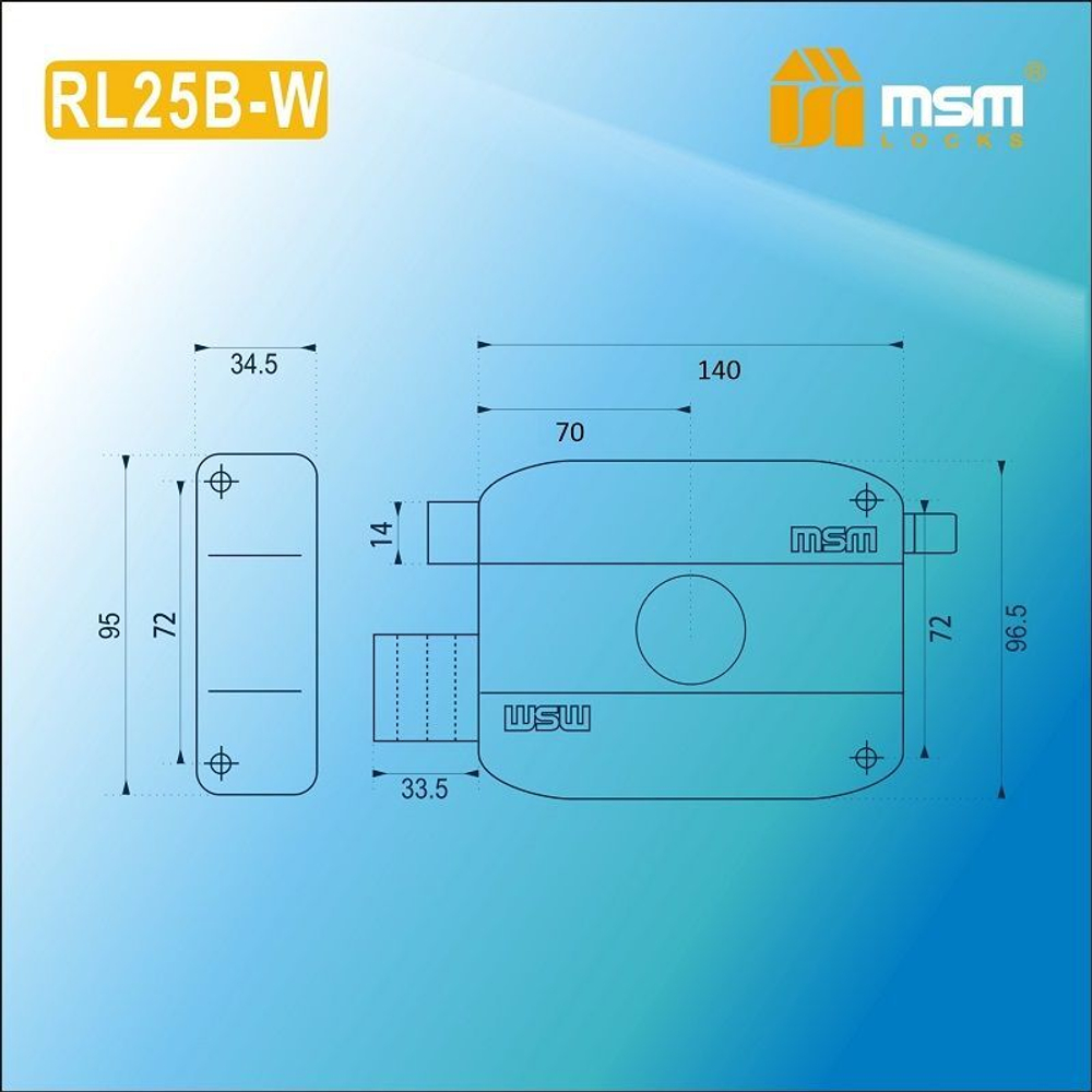 Замок накладной "MSM" RL14-B-W:BK (чёрный)