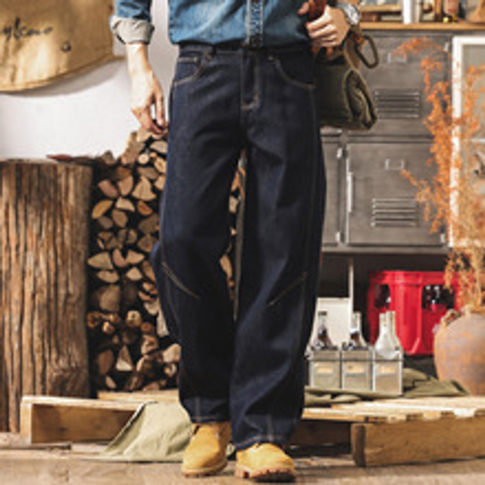 Американские классические джинсы в стиле ретро, мужские прямые осенне-зимние новые модные брендовые свободные повседневные брюки оригинального цвета