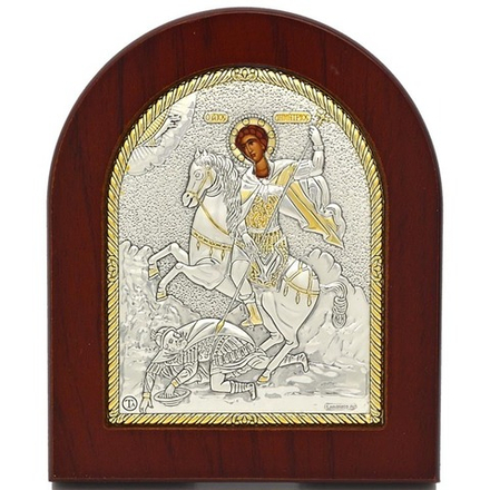 Икона Дмитрия Солунского в серебряном окладе.