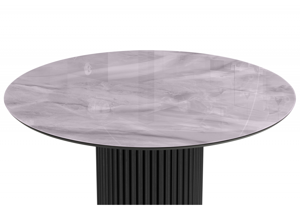 Стол стеклянный Woodville Барел 110 серый мрамор, черный, ножки черные