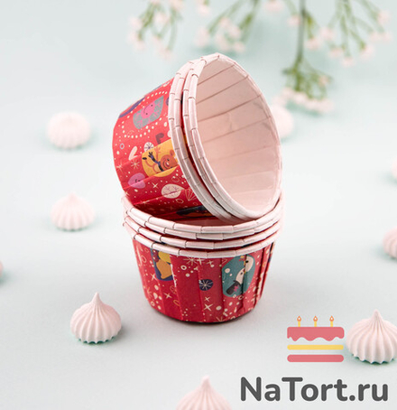 Формы бумажные с ламинацией «Маффин» 50х40 мм (Новогодний микс ) 100 шт