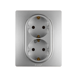 Розетка двойная с заземлением без шторок в сборе 16А 250В алюминий ETIKA Legrand