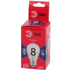 Лампа светодиодная ЭРА RED LINE LED P45-8W-865-E27 R 8Вт шар холодный дневной свет E27 | Лампы cветодиодные Шар (G/P)