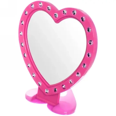 Зеркало настольное в пластиковой оправе «Белые выемки» сердце, подвесное 15*14,5см (Стикер на минивложение 20шт)